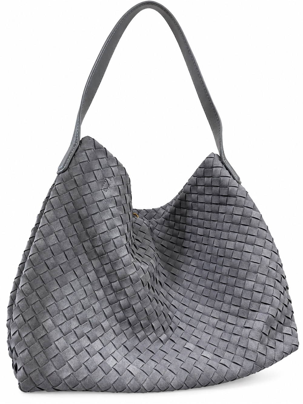 Gray Woven Suede Slouchy Hobo Shoulder Bag